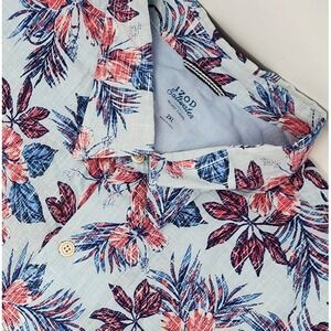 Izod Saltwater Mens 2XL Blue Tropical Short Sleeve Button Down Relaxed Shirt EUC
